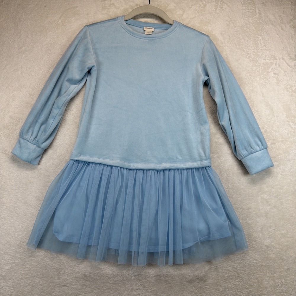 Crewcuts J.Crew Girls Dress Size 7 Light Blue Tulle Skirt Long Sleeve